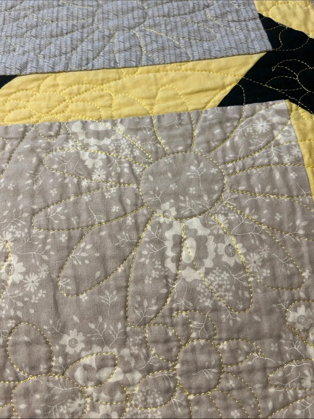 ONE OF A KIND- HANDCRAFTED  Yellow, Gray & Black Quilt